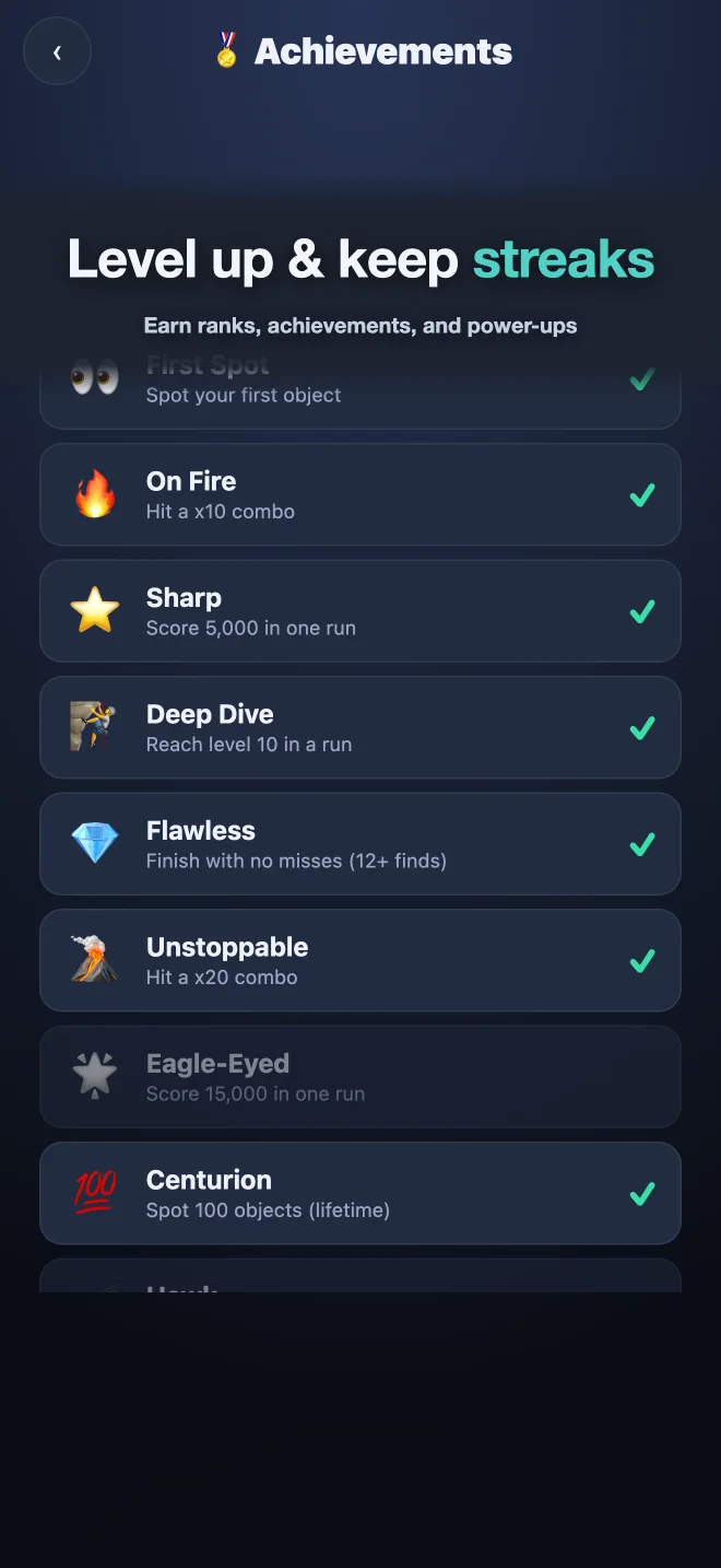 Vistazo achievements and streaks